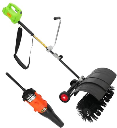 LKHDONG 2-in-1 Kehrmaschine mit Gebläse Motorbesen Akku Laubbläser Schneeschieber mit Rädern, Schneefräse Handkehrmaschine Straßenkehrmaschine für Hof, Auffahrt, Garten