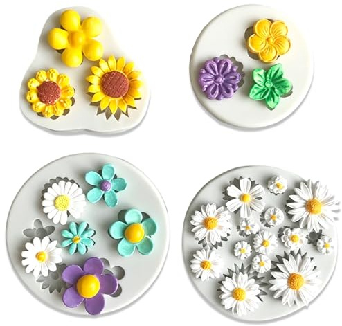 ZOMKIFA Moldes Silicona Set 4 Piezas Flores Velas Jabón Yeso Resina Decoración Primavera Manualidades