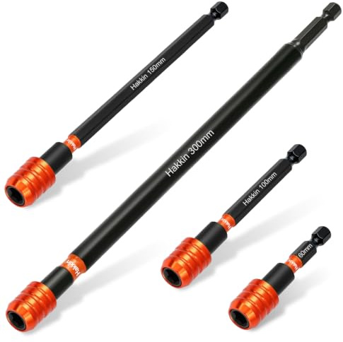 Hakkin 4pcs Impact Bit Extension Holder | 1/4” Hex Shank Quick Release Drill Extension Bit Holder Tool, 60mm, 100mm, 150mm, 300mm