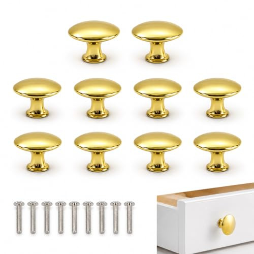 Gryviktok 10 piezas de oro botones de muebles, redondos, de 30 mm, adecuados para cajones, armarios y armarios, botones decorativos con tornillo, ideales para la cocina, el dormitorio y el baño