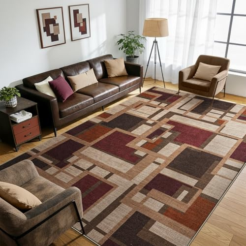 iEvery Large Rugs for Living Room 160x230 cm - Printed Area Rugs for Bedroom Non-Slip - Modern Geometric Style Soft Short Pile Floor Carpet Washable for Entryway Kitchen Office Dining Room