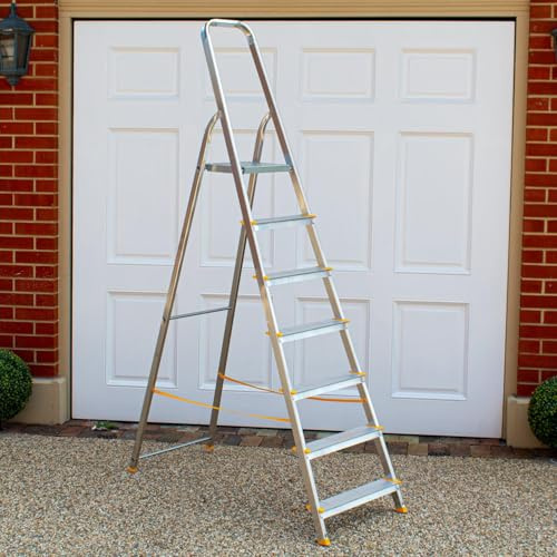 BPS® Aluminium Step Ladder | Folding Ladder | Ladders | Trade & DIY | Non-Slip Feet | Hand Rail | 7 Step