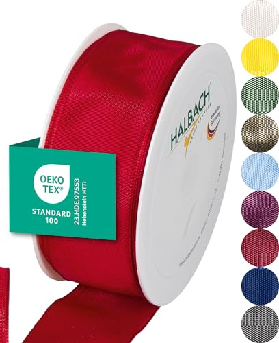 Halbach Geschenkband mit Drahtkante, 40 mm x 25 m, rot
