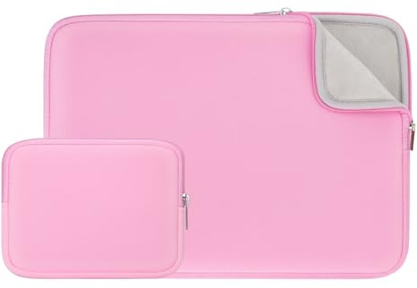 RAINYEAR 15 Inch Padded Laptop Sleeve with Accessories Pouch, Pink | Compatible with New 15.4 MacBook Pro Touch Bar Specially for A1938 A1707 A1990 Soft Fluffy Lining Cover Bag