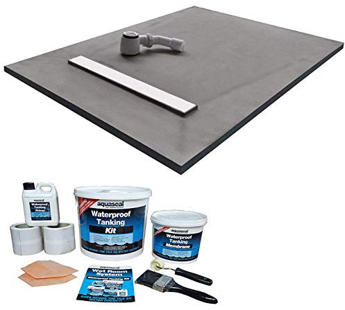 Nassboards Linear Wetroom Shower Tray & Aqua Kit Waterproof and Watertight Design with Drain and Installation Guide Including Sealing Tape, Grate, Base with XPS Quality Standard