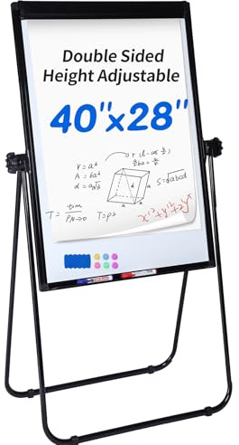 40x28 U Stand Double Sided Magnetic Dry Erase Board Easel Stand, Whiteboard with Flipchart Paper Pad (25 Sheets)- Height Adjustable Standing Whiteboard for Modern Home Office, Homeschool & Studio