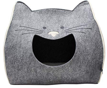 TIGERCAT Katzenhöhle Maxi 43 x 32 x 42cm Katzenbett Grau Katzenkissen Katzenohren Filz