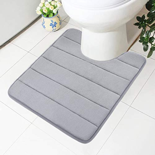 Homaxy Halkfri mjuk matta med utskärning av minnesskum, 50 x 60 cm, absorberande badmatta stående toalett, tvättbara badrumsmattor för toalett, grå