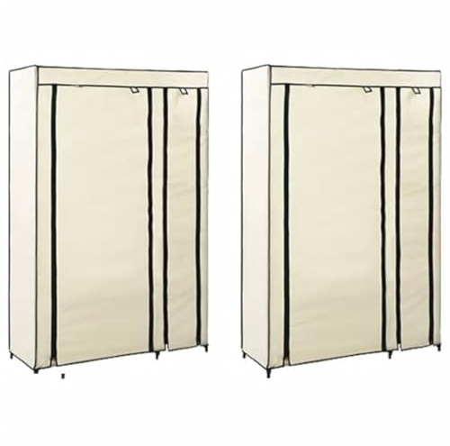 vidaXL 2X Faltschrank Kleiderschrank Stoffschrank Campingschrank Garderobe Schrank Regal Textilschrank Garderobenschrank Creme 110x45x175cm Stoff