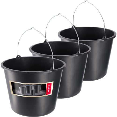 KADAX Baueimer, 20L, Mörteleimer aus Kunststoff, runder Eimer für Baustelle und Garten, Stabiler Wassereimer, Zementeimer mit Griff aus Metall, Mörtelkasten, schwarz, Putzeimer (3)