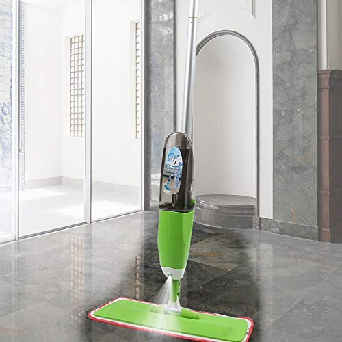 Balai Lave Sol Avec Vaporisateur,Microfibre Balai Spray avec 2 Tampons de Vadrouille Rotation à 360 ° pour Plancher et Fenêtre (vert)