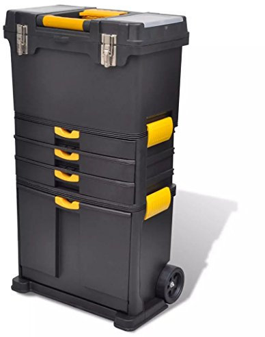 Cassetta degli attrezzi con carrello portatile, valigetta per attrezzi con 2 ruote e un manico in polipropilene, 46 x 28 x 82 cm, colore: nero