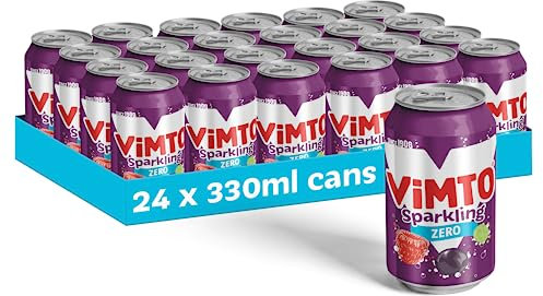 Vimto Original Real Fruit, Blackcurrant, Grape & Raspberry - No Added Sugar Fizzy Fruity Soft Drink - Multipack Cans (24 X 330ml)