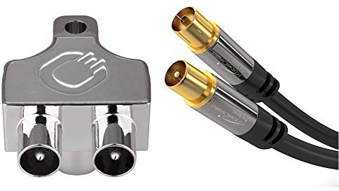 Oehlbach Antenna SP12 Antennen-Verteiler & KabelDirekt Antennenkabel – 3m (durchgäng. Schirmung, 75 Ohm, Koax Stecker > Koax Kupplung, Premium Koaxialkabel, TV, HDTV, Radio)