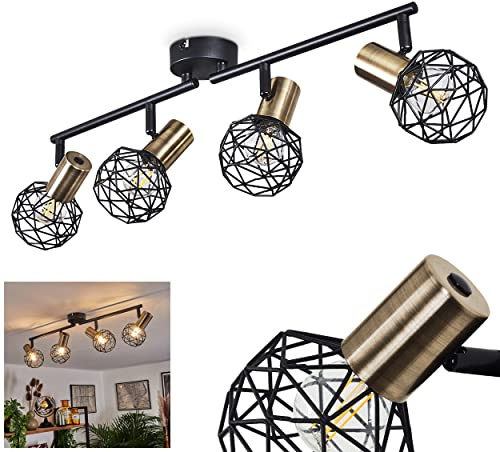 HOFSTEIN Deckenleuchte Palmira, verstellbare Deckenlampe aus Metall in Schwarz/Messing, Leuchte im Retro/Vintage-Design, Lichteffekt durch Gitter-Optik, 4 x E14, Wohnzimmer, Esszimmer, Schlafzimmer