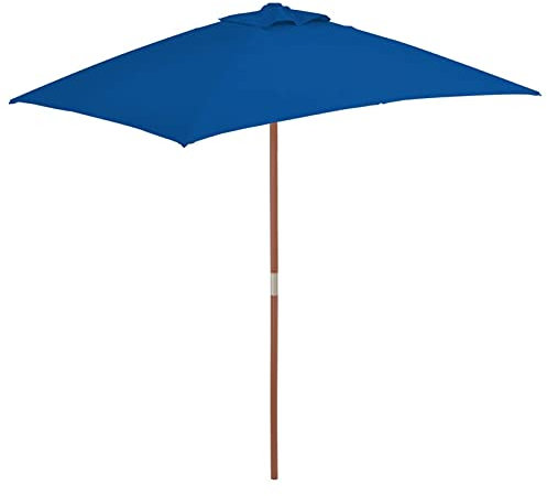 Tidyard Parasol de Jardin Exterieur Inclinable | Parasol d'extérieur avec mât en Bois | pour Patio Jardin Balcon Piscine Plage | Protection UV Étanche avec Manivelle | Bleu 150x200cm
