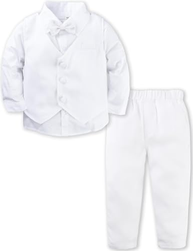 A&J DESIGN Baby Boy White Baptism Christening Outfit Tuxedo Suit Vest Set 18-24 Months