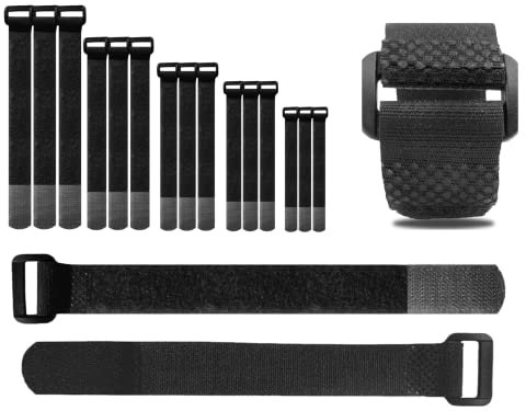 Hazarox 35 Pcs and 5-16 inches Reusable Buckle Cable Straps and Cable Ties with Hook and Loop, Self-Adhesive, Heavy Duty (Black)