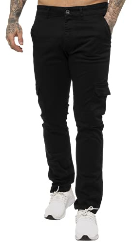 989Zé ENZO EZ410 Pantaloni da combattimento cargo da uomo in cotone slim fit pantaloni elasticizzati pantaloni da lavoro casual, Nero , W36 / L32