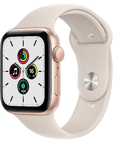 Apple Watch SE (1. Generation) (GPS, 44mm) Smartwatch - Aluminiumgehäuse Gold, Sportarmband Sternenlicht - Regular. Fitness-und Aktivitätstracker, Herzfrequenzmesser, Wasserschutz