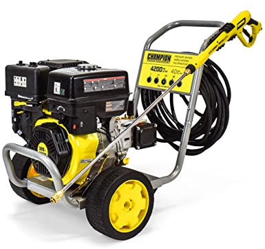Champion Power Equipment Hochdruckreiniger Benzin (289 bar, Kraftstofftank 6 Liter, 389 ccm Motor, Gerät mit Reifen, 5 Schnellaschlussdüsen, Halterung für Schlauch + Pistole) 100386