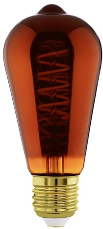 Eglo Lampe LED E27 dimmable, filament vintage spirale, ampoule Edison forme de piston, éclairage retro, 4 watts, 30 lumens, blanc chaud, verre cuivré, 2000 Kelvin, ST64, Ø 6,4 cm