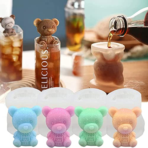 Norhogo 4 stycken isbitsformar, silikon, BPA-fri, 3D nallebjörn, isbitsform, små björnar, kakor, silikonform, för kaffe, mjölk, te, godisfondant, tårtbakning, cupcake-toppdekoration