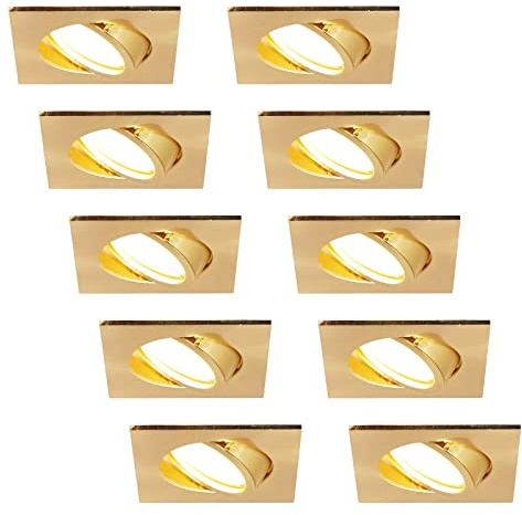 HCFEI LED Einbaustrahler ultra Flach | 425 Lumen | 230V 5W | Dimmbar | Gehäuse Eckig | Schwenkbar | Gold farbig (10er - Warmweiß)