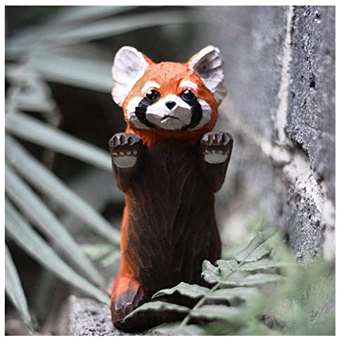 TOMYEUS Gartenskulpturen Rotes Panda Handgemachtes Holz Schnitzen Tierhaus Gartenbüro Dekoration Gartenstatuen Im Freien