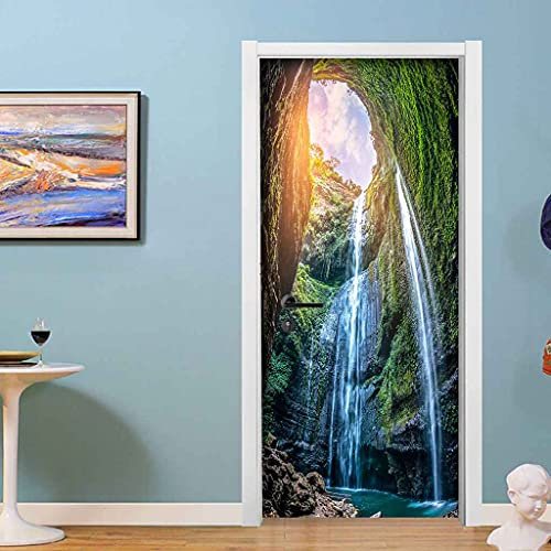 JGCAI Türtapete 3D Selbstklebend Blick Auf Den Wasserfall Türposter Türaufkleber Innentür Wohnzimmer Schlafzimmer Badezimmer Wasserdicht Abnehmbare Türdeko Vinyl Wandbild Fototapete 88x200cm