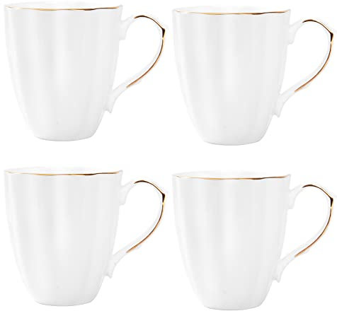 Jingdekiln kaffeebecher weiß gold porzellan 4er set dünnwandig Tee kaffeetassen mit Goldrand (450ml x4)