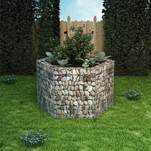 ZEYUAN Sechseckiges Gabionen-Hochbeet, Kräuterspirale, Hochbeet Im Garten, Pflanzkübel, Pflanzsteine, 160×140×100 cm