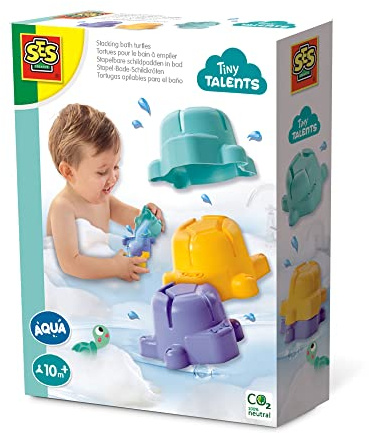 SES Creative 13058 Stacking bath turtles - Turtles in three bright, modern colours; The turtles work as a funnel; Age 10m+