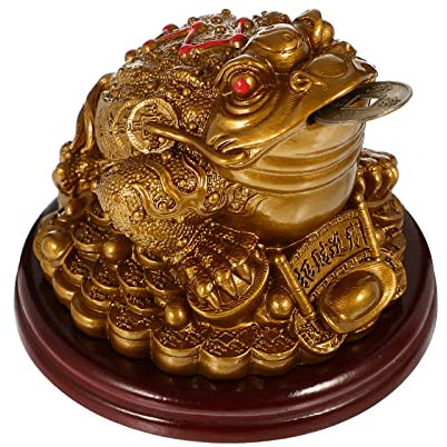 Lucky Frog Coin, Lucky Money Frog Toad Chinese Brass Feng Shui Statue Charm for Prosperity, Home Decoration, Giftware with Bag Home Office Decoration House Warming Store Opening