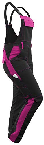 strongAnt Latzhose Damen powerStretch Arbeitshose für Frauen mit Kniepolstertaschen - Schwarz-Pink, Größe 38