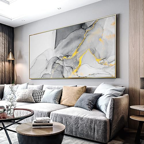 HEHGVCF Wandbilder Groß XXL Schlafzimmer Abstrakte Leinwand Bilder Grau Blau Gold Moderne Wohnzimmer Leinwand Bilder 1 Teilig Wandbilder Wohnzimmer Rahmenlos (B,70 x 140cm)