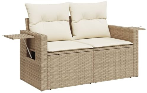 vidaXL Gartensofa mit Kissen 2-Sitzer Beige Poly Rattan