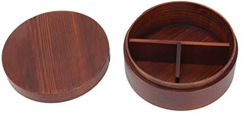 Caja Bento Japonesa, Caja Bento De Madera, Fiambrera Redonda De Una Sola Capa De Gran Capacidad Con 3 Compartimentos Bento, Contenedor De Frutas Para Oficina, Escuela, Picnic, Camping