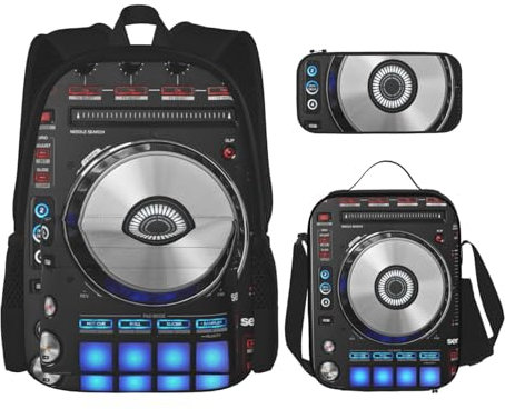 YsoLda Set zaino, borsa per la scuola, zaino, set da 3 pezzi, con borsa per il pranzo, astuccio,Controller DJ digitale