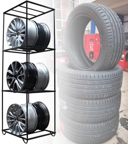 Lnlscle Garagen-Reifenregal, 3-stufiges Reifenregal, 360°-Rundum-Doppelseiten-Display, Multi-Reifennaben-Aufbewahrungsständer Für Garage, Lager, Werkstatt, Reparaturwerkstatt
