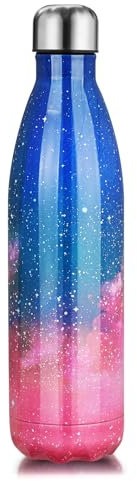 Edelstahl Trinkflasche Vakuum Isolierte Wasserflasche Premium Thermosflasche Isolierflasche 24 Std. Kalt und 12 Std. Heiß für Sport, Fitness, Fahrrad, Yoga,Outdoor, Camping (Galaxie Rosa, 750ml)