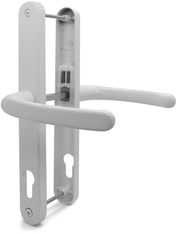 TSS White UPVC Door Handle Pair Set, 92mm PZ (Centres), Sprung, Lever Lever, 240mm Screw to Screw (Screw centres), Backplate 270mm x 32mm - Replacement PVC Door Handle in White