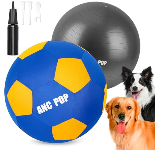 ANC POP Herding Ball for Dogs & Horses - 20 Large Blue & Yellow Ball with Hand Pump