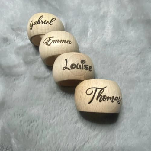 Lot de 12 ronds de serviette en bois personnalisés rustiques pour mariage, Noël, baptême, garçon, fille, 1ère communion, décoration de table personnalisée