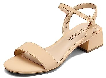 DREAM PAIRS Women's Low Heels for Women Classic Open Toe Ankle Strap Block Chunky Heel Sandals Holiday Party Wedding Dress Pumps Shoes,Size 8.5W,Nude-Nubuck,DWUWHS2501