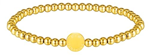Kim Johanson® Edelstahl Damen Beads Armband in Silber, Gold & Roségold | Perlenarmband mit 4mm Kugeln | Wasserfest | Boho Schmuck | Elastisches Kugelarmband | Multi Layer Armkette
