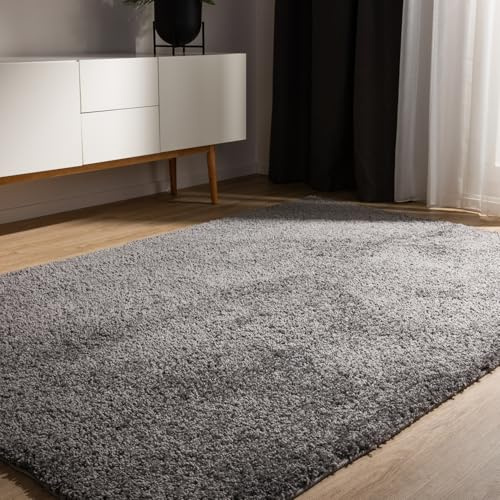 benuta Basic Hochflorteppich Teppich Wohnzimmer Sohari - Grau 120x170 cm - Minimalistischer Look - Weich & Waschbar - Für Schlafzimmer, Flur oder Esszimmer - Geeignet für Fußbodenheizung