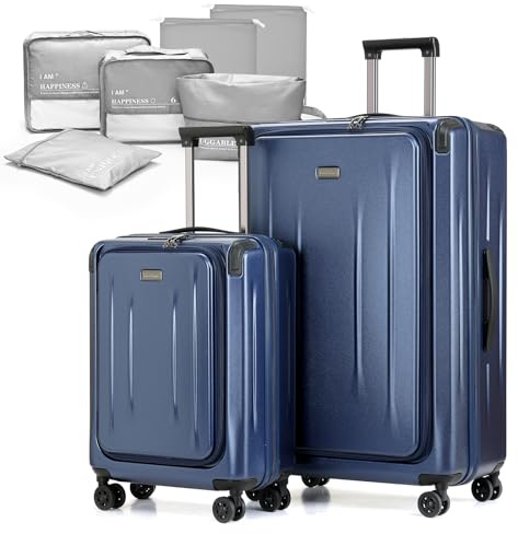 LOUIS KAISER Carry On Luggage, 20Inch & 29 Inch Top Opening Airline Approved ABS+PC Hard Shell Suitcases with Silent Wheels, TSA Lock,Front Pocket and Wet-dry Separated Six-piece Set (Dark Blue)