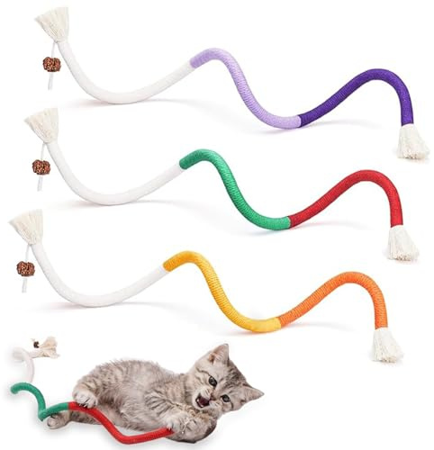 LURNODY 3 Stück Katzen Spielzeug Kitten, Katzenminze Kauspielzeug Katze, Katzenspielzeug Selbstbeschäftigung Beißseil, Kitten Spielzeug für Katzen Zahnreinigung und Gegen Mundgeruch