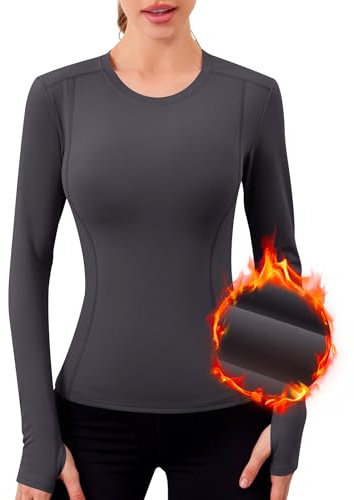 IECCP Damen Sportshirt Langarm Laufshirt Fleece Thermo Herbst Winter Pullover Oberteile Training Fitness Langarmshirts mit Daumenlöche für Sport Laufen Fitness